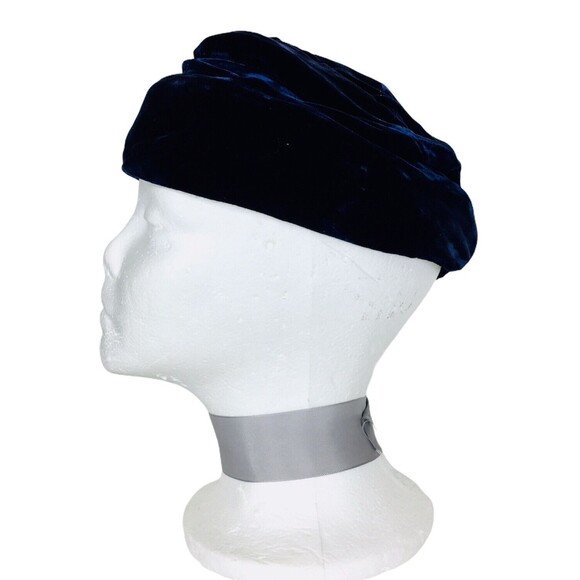Vintage 50s Himelhoch's Detroit Women's Blue Velvet Cap Hat - Picture 7 of 9
